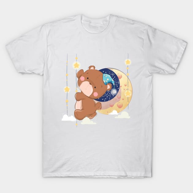 cute bear climbing moon T-Shirt by Tshirt lover 1